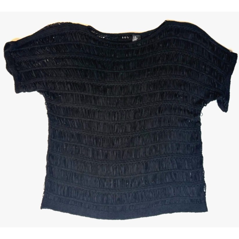 RQT Black Sweater‎ RN69377 Women's Size XL Ribbed Knit Embellished Vtg Top